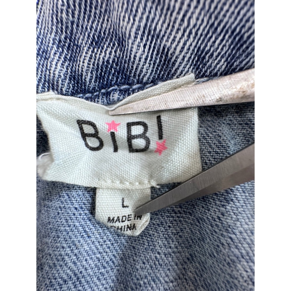 BIBI Distressed Denim Jacket Pink Sequin Pockets Light Wash Cotton Large - Picture 3 of 10